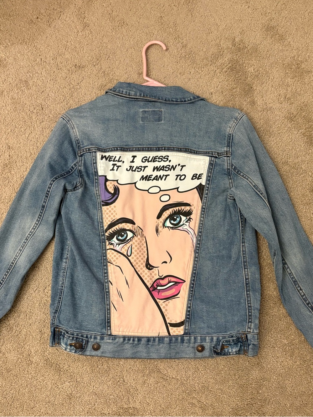 Fashion Nova Denim Jacket with Pink Pop-Art Back Panel - Women's